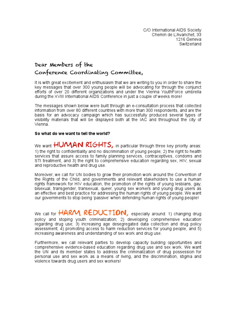 Advocacy Letter PDF Youth Hiv/Aids