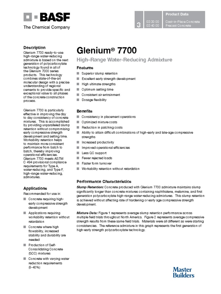 Glenium 7700 Data Sheet 1 08 Concrete Chemistry