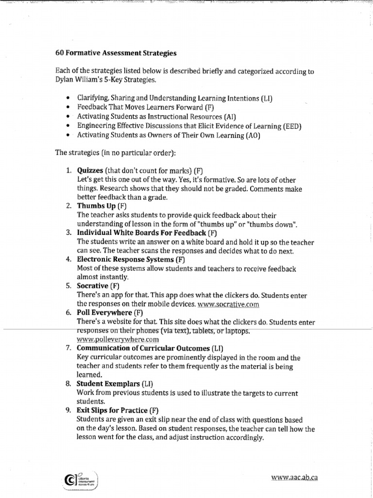 60 Formative Assessment Strategies | PDF