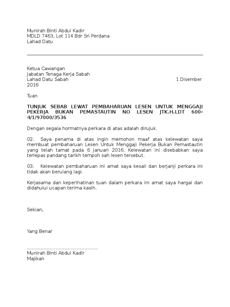 Tujuk Sebab Lewat Sambung Lesen JTK | PDF