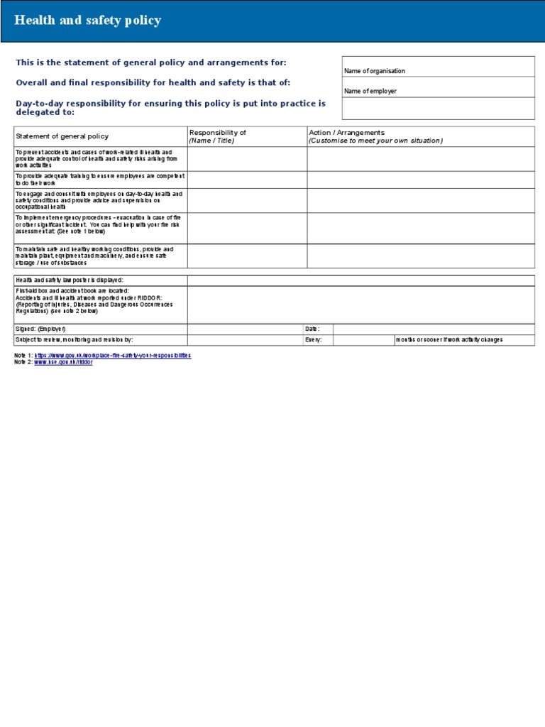Safety Policy Risk Assessment Template | PDF | Business