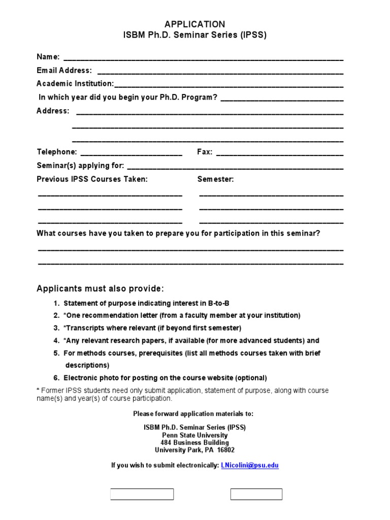 Application ISBM Ph.D. Seminar Series (IPSS) : Name(s) and Year(s) of ...