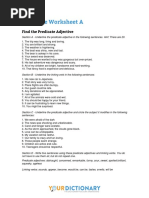 Predicate Worksheet A: Find The Predicate Adjective