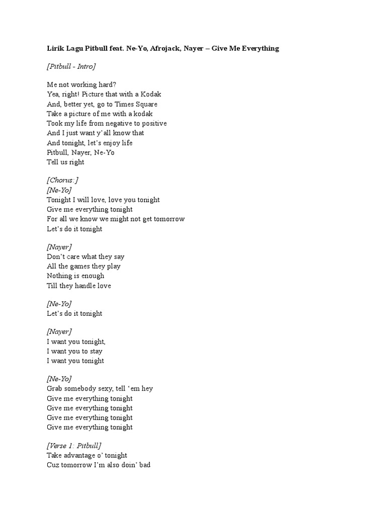 Lirik Lagu Pitbull Dont Hurt Leisure Entertainment General