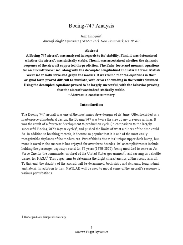 Analysis of the Static and Dynamic Stability of the Iconic Boeing 747 ...