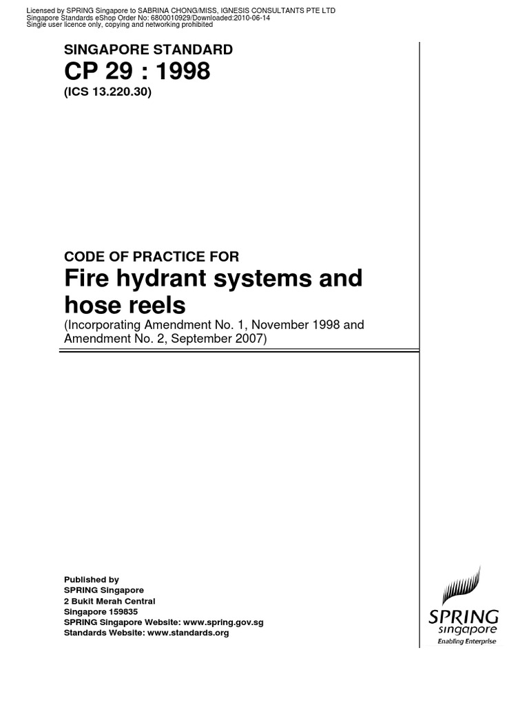 CP 29 1998 Code PF Practice For Fire Hydrant Systems and Hose Reels