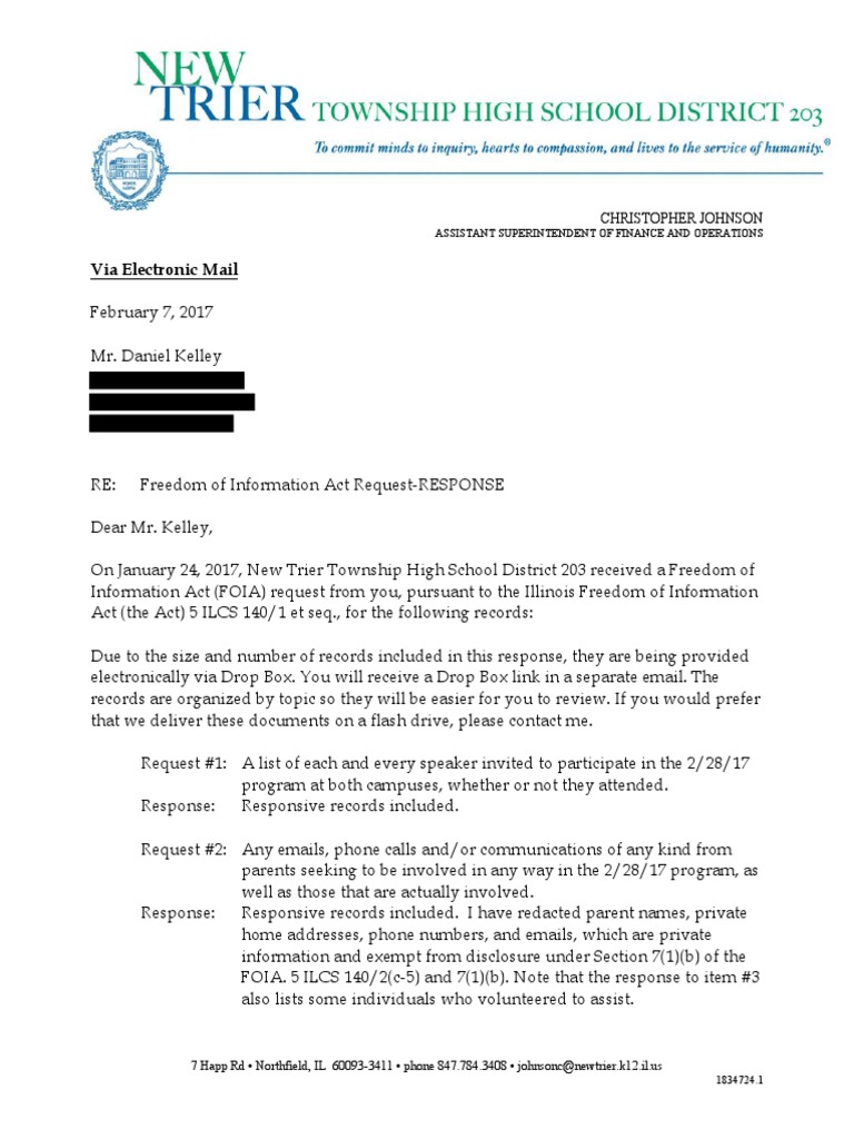 FOIA Response for New Trier High School | PDF