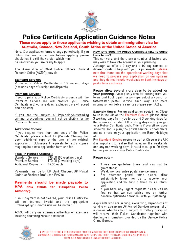UK police check for Migration | Cheque | Mail