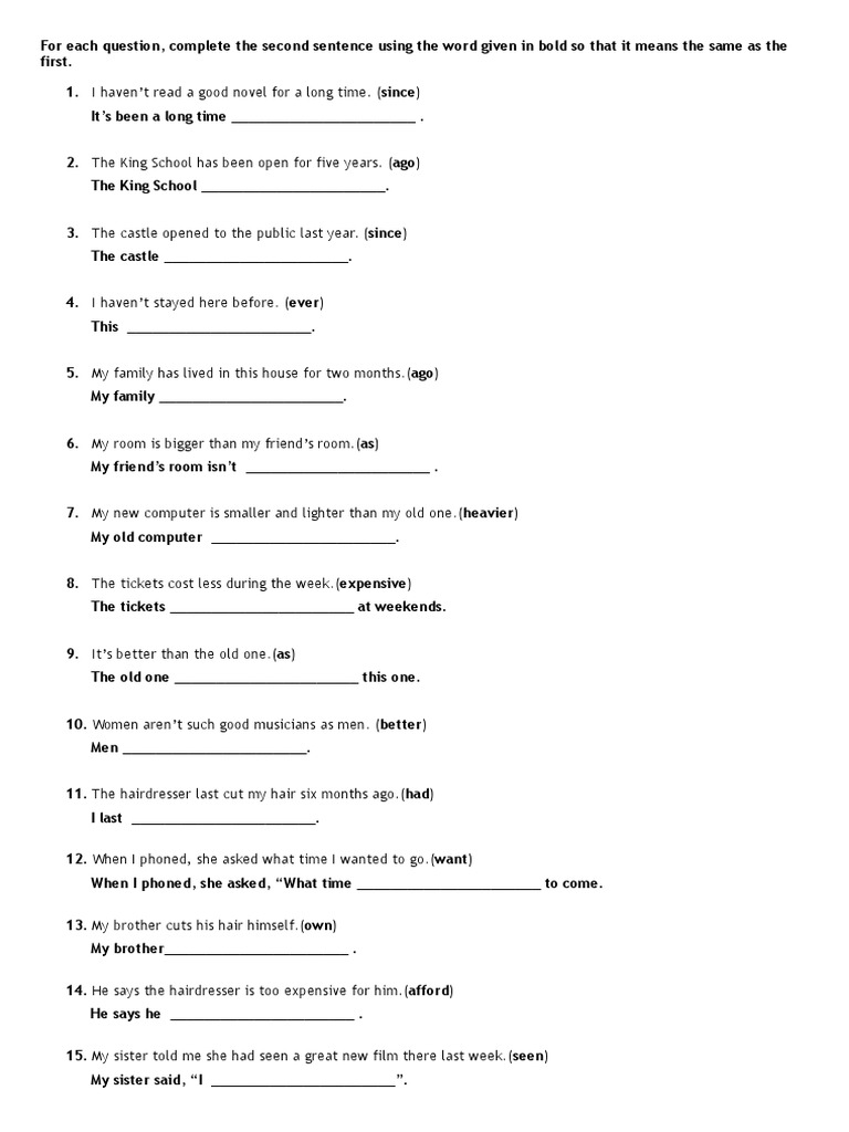 B1 Sentence Transformation Exercises | PDF
