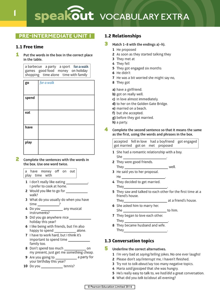 Speakout Vocabulary Extra Pre-Intermediate Unit 1 PDF | PDF