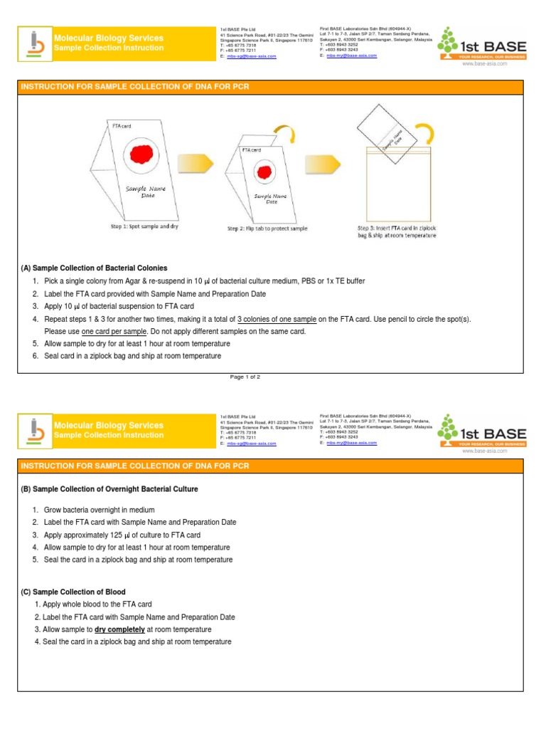 FTA Card Sample Collection Guide | PDF | Polymerase Chain Reaction ...