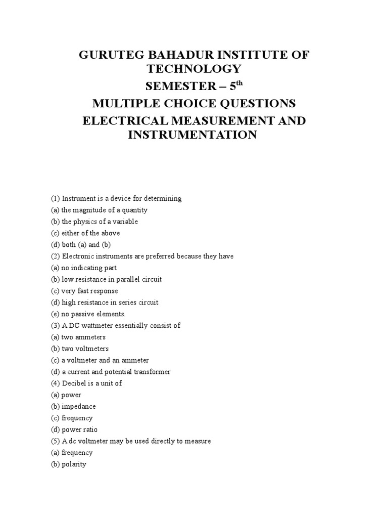 Sensors and Instrumentation MCQ PDF Electrical Impedance Physical