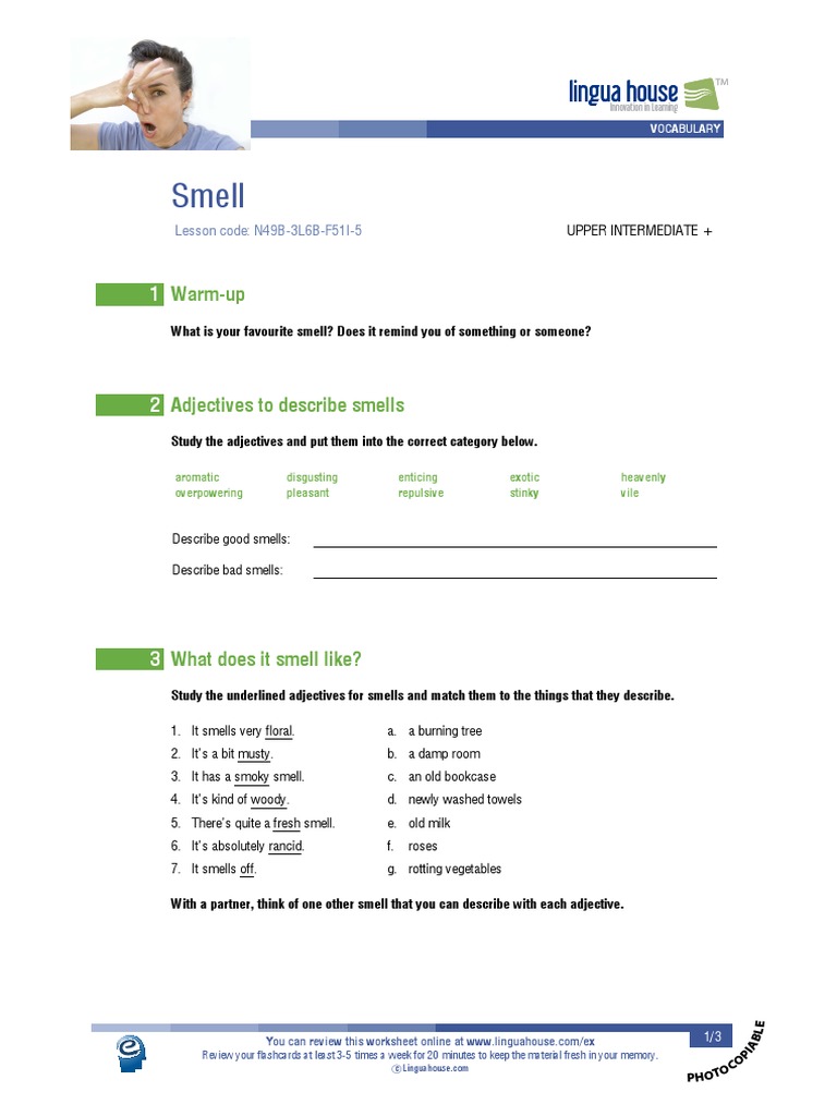 Describing Smells: A Vocabulary Guide | PDF | Odor | Syntax