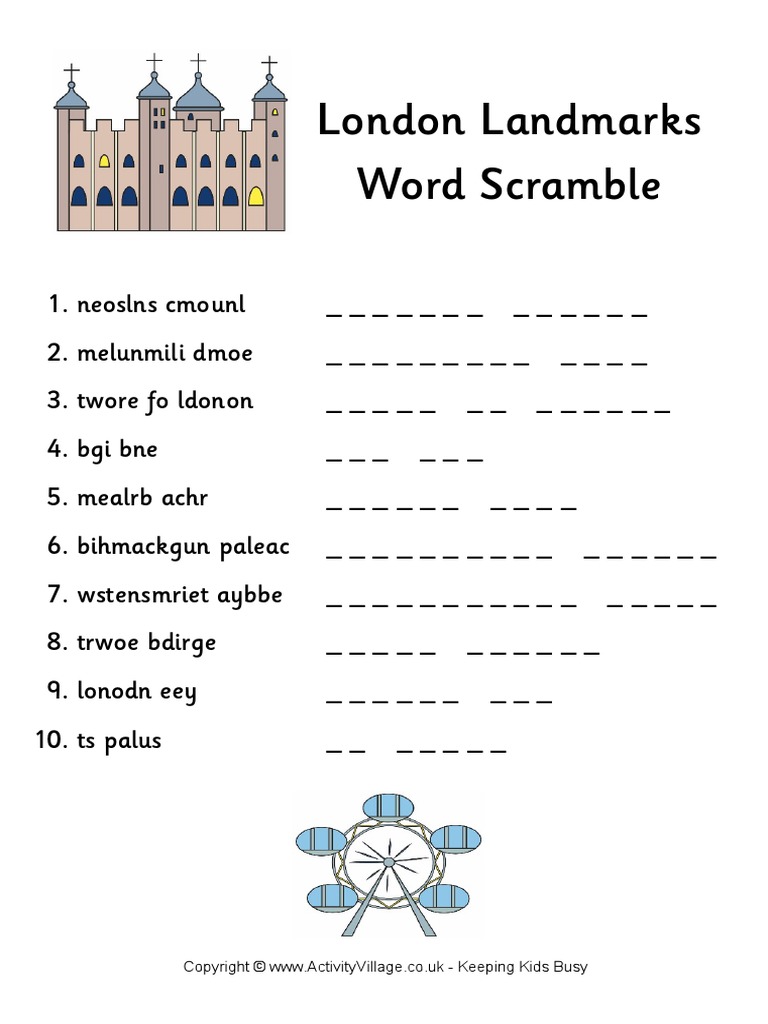 london-landmarks-word-scramble