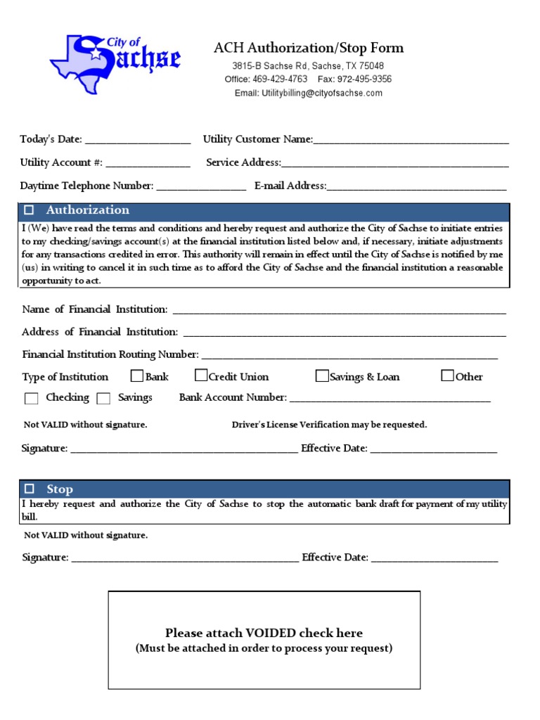 Authorization Form To Use Utility Bill - utility bill ach ...