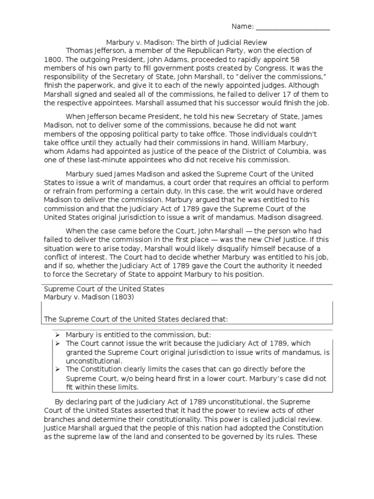 marbury v madison | Marbury V. Madison | Judiciary Act Of 1789