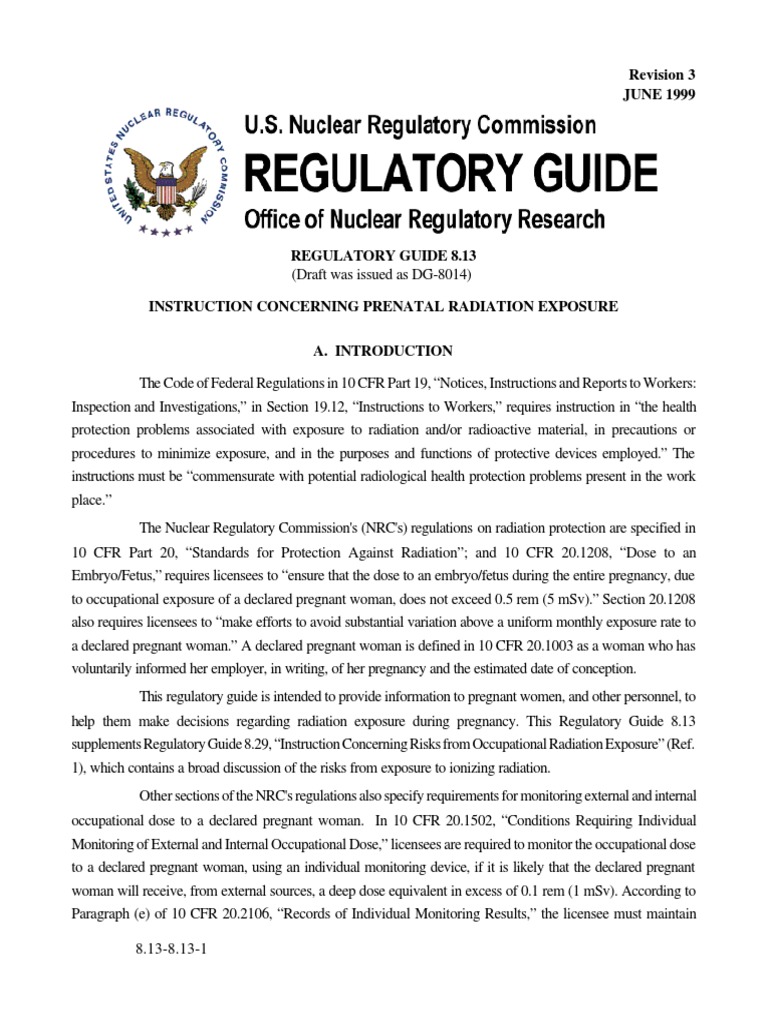 Reg Guide 8.13 | PDF | Ionizing Radiation | Radiation Protection