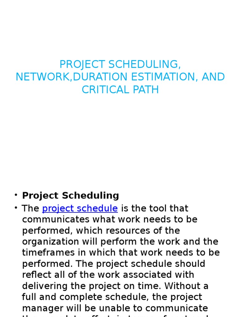 Project Scheduling, Network, Duration Estimation, and Critical Path | PDF