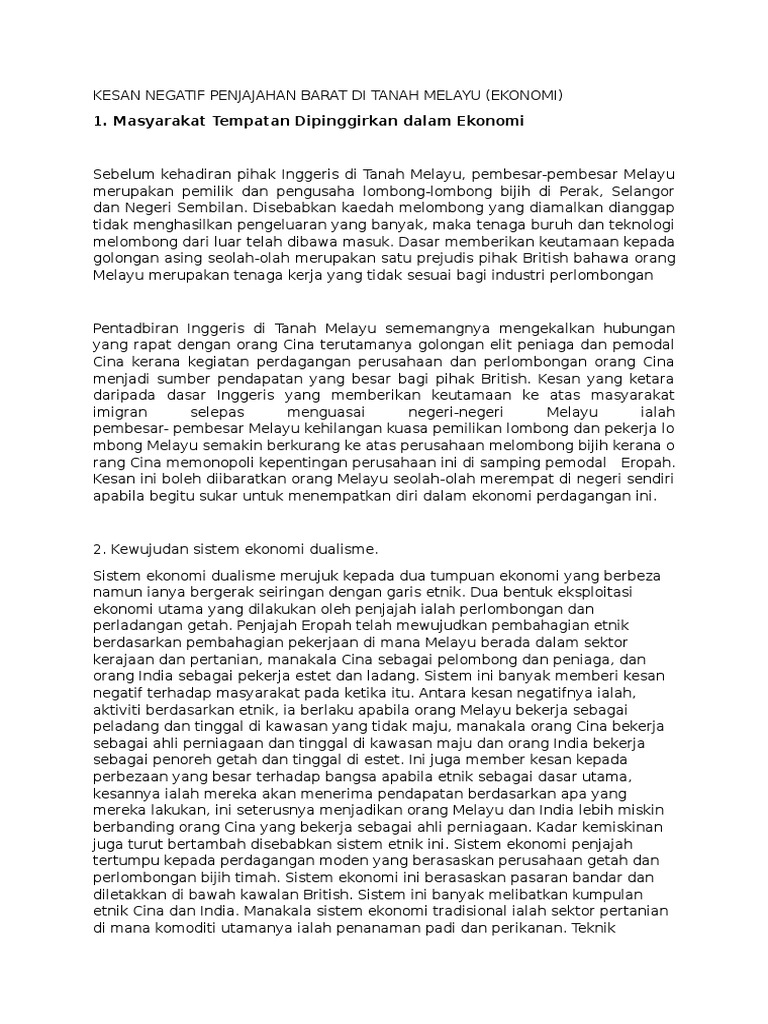 Kesan Negatif Penjajahan Barat Di Tanah Melayu Pdf