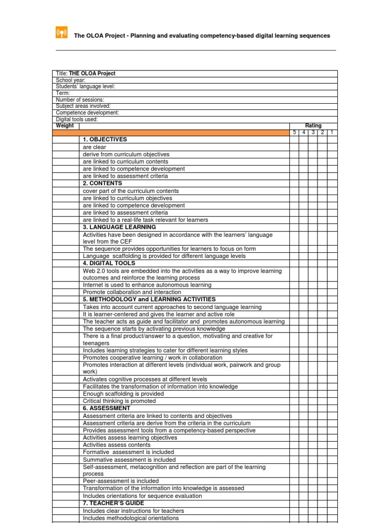 Evaluation Grid Educational Assessment Learning