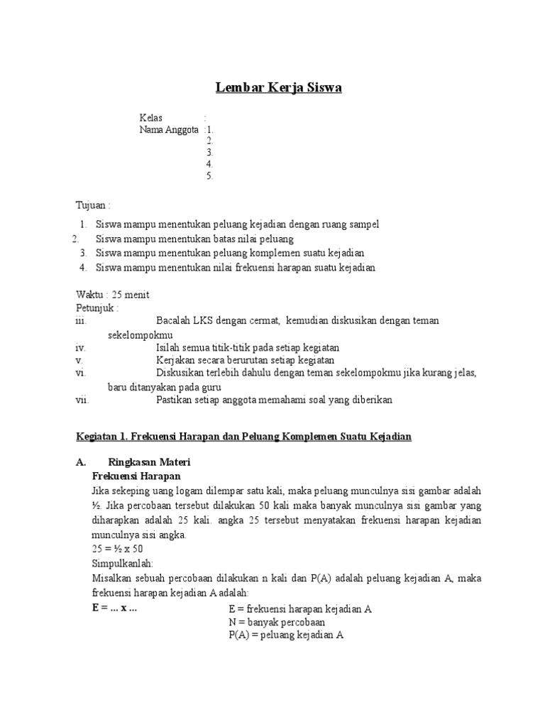 Lembar Kerja Siswa Frekuensi Harapan