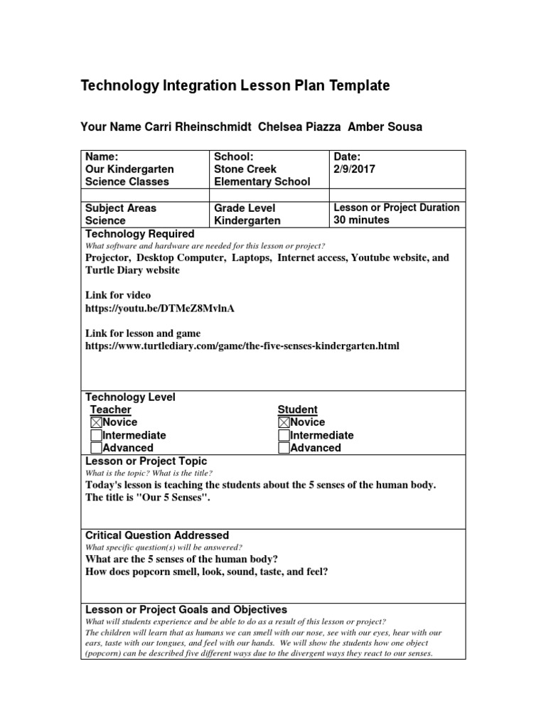 Technology Integration Lesson Plan Template-1 | PDF | Senses | Lesson Plan