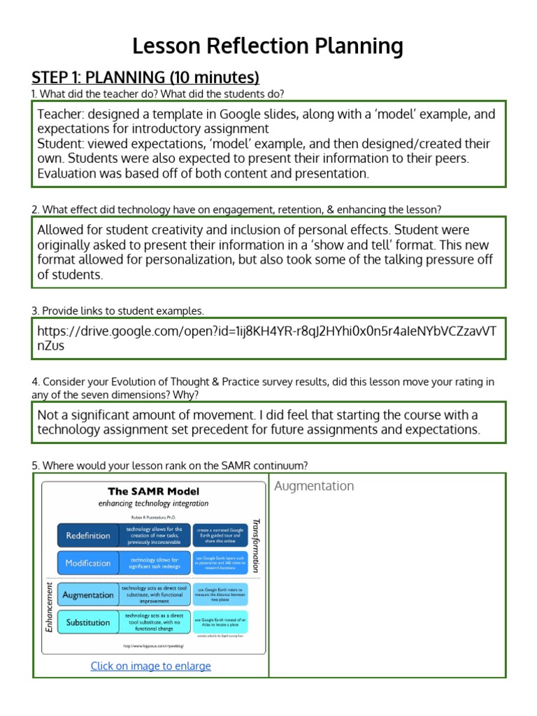 Lesson Reflection Planning | PDF | Computers