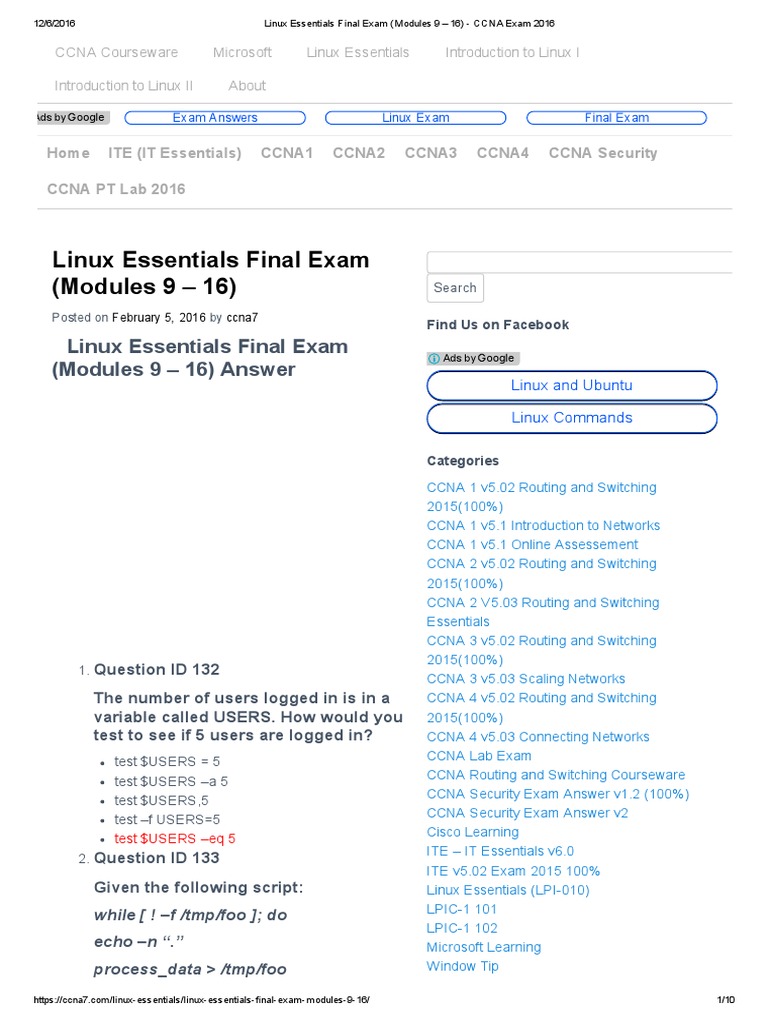 Cisco Module 1 Final Exam Answers