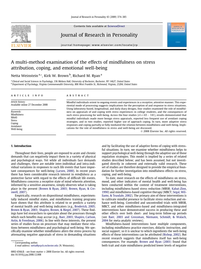 A Multi-Method Examination of The Effects of Mindfulness On Stress PDF ...