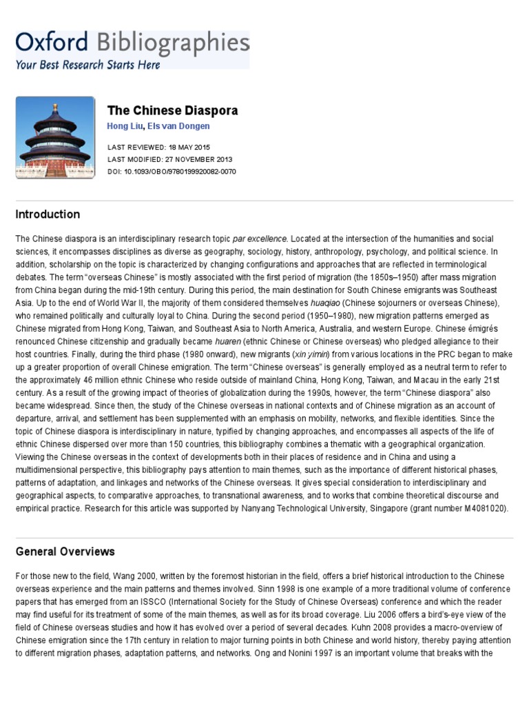 The Chinese Diaspora - Chinese Studies - Oxford Bibliographies | PDF ...