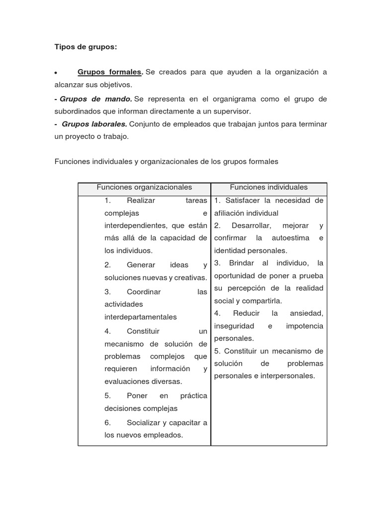 Tipos y funciones de grupos en organizaciones | PDF | Toma de ...
