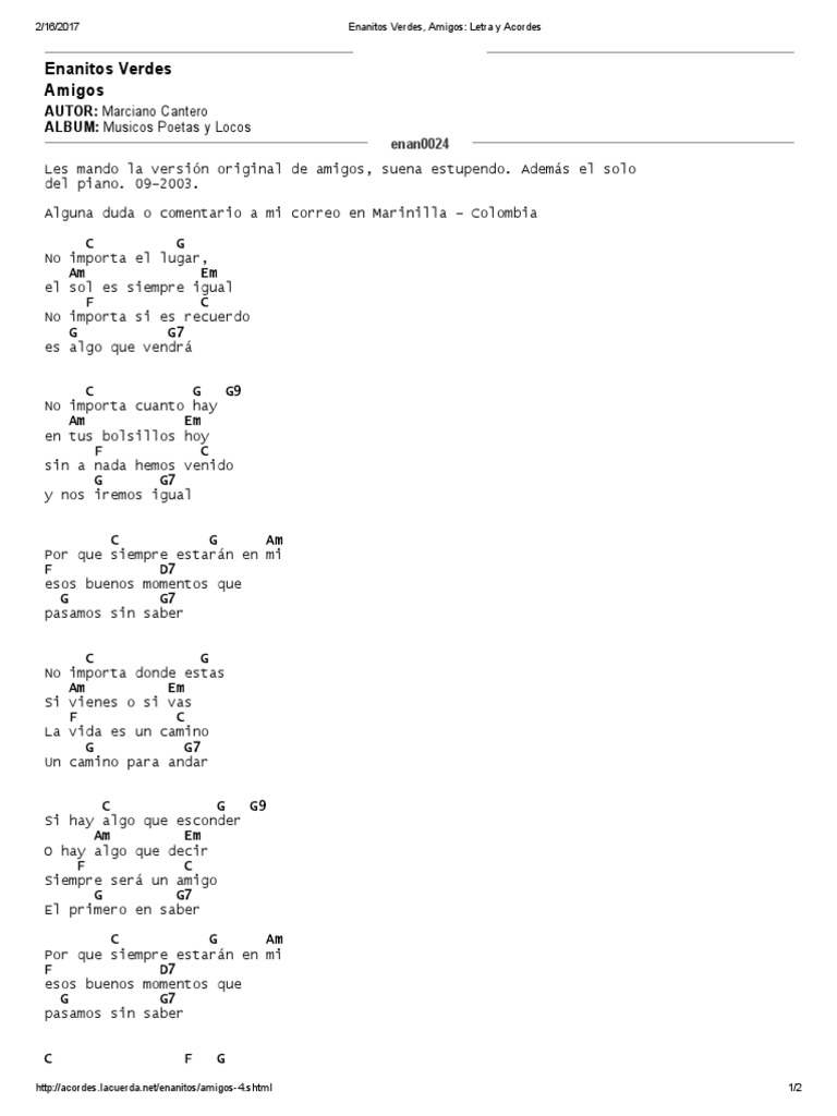 Enanitos Verdes Amigos Letra Y Acordes Musica Grabada Ocio