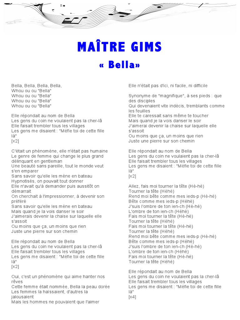Parole De Chanson Maitre Gims Bella