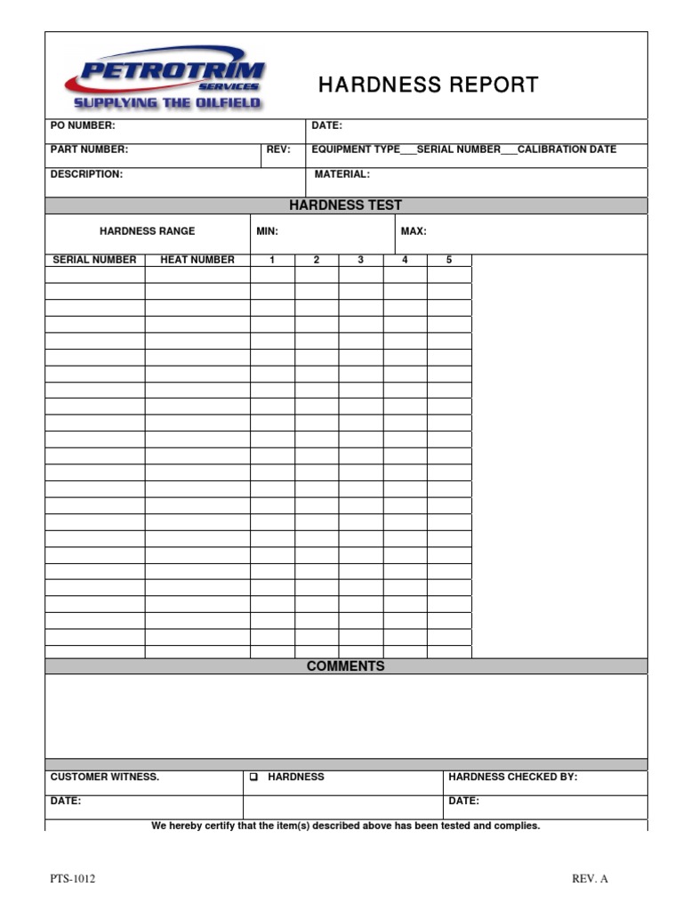 Hardness Test Report Format | PDF