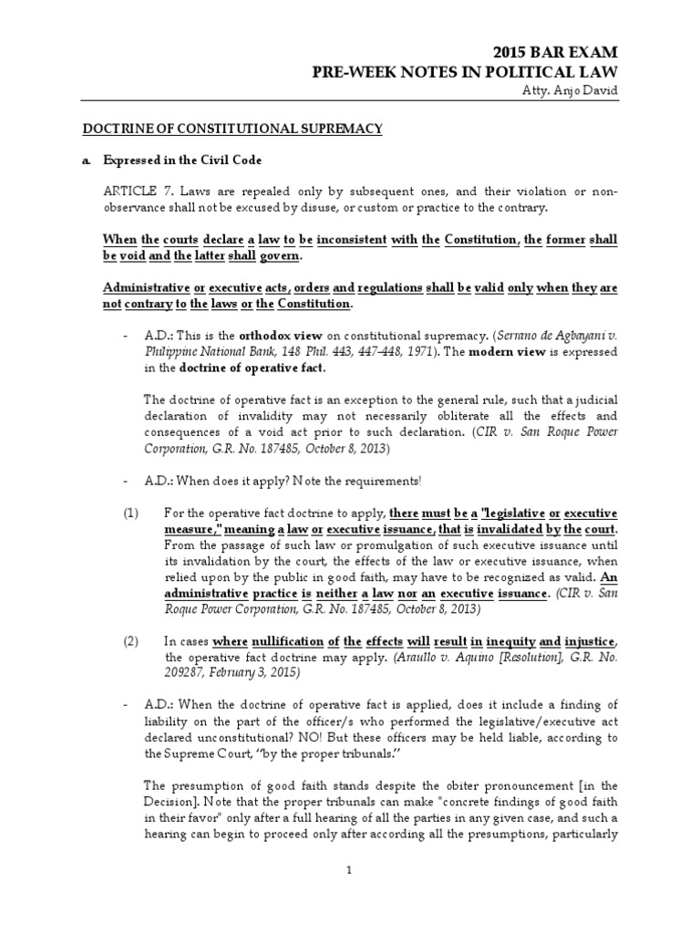 2015 BAR Exam Political Law Notes | PDF | Constitution | International Law