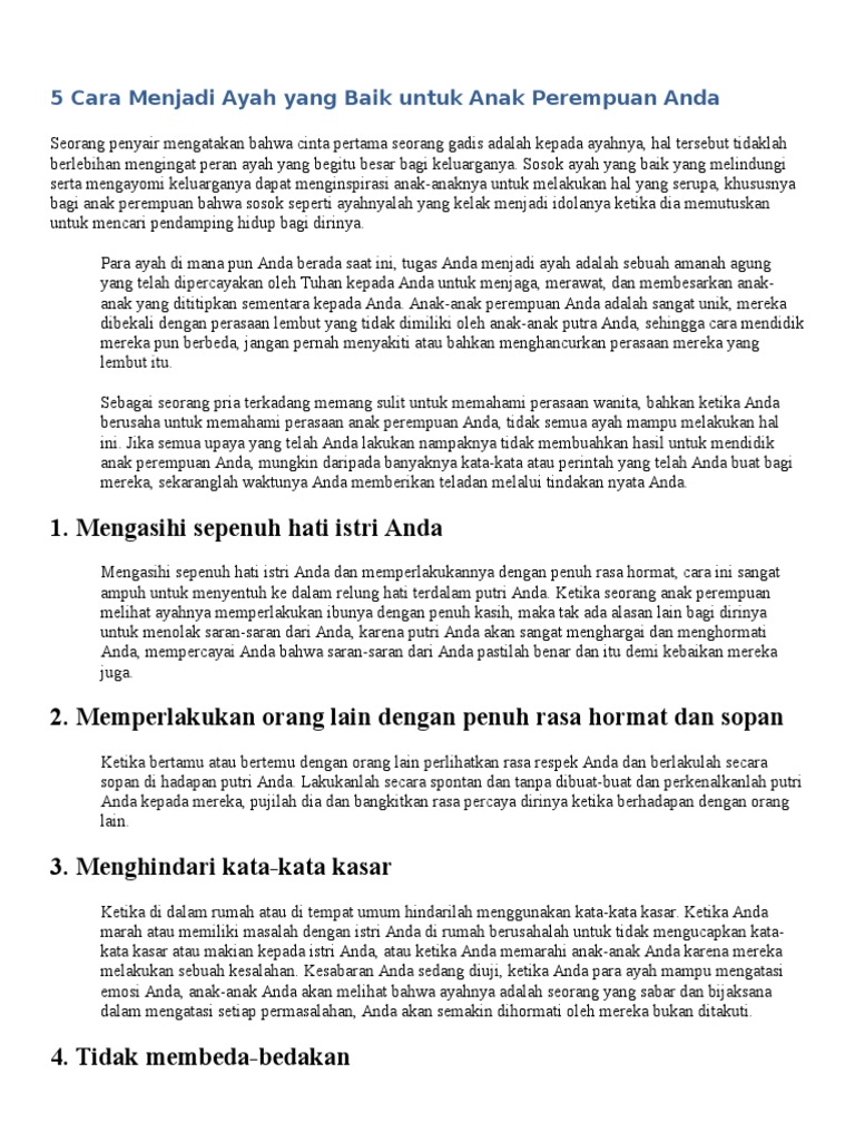 5 Cara Menjadi Ayah Yang Baik Untuk Anak Perempuan Anda