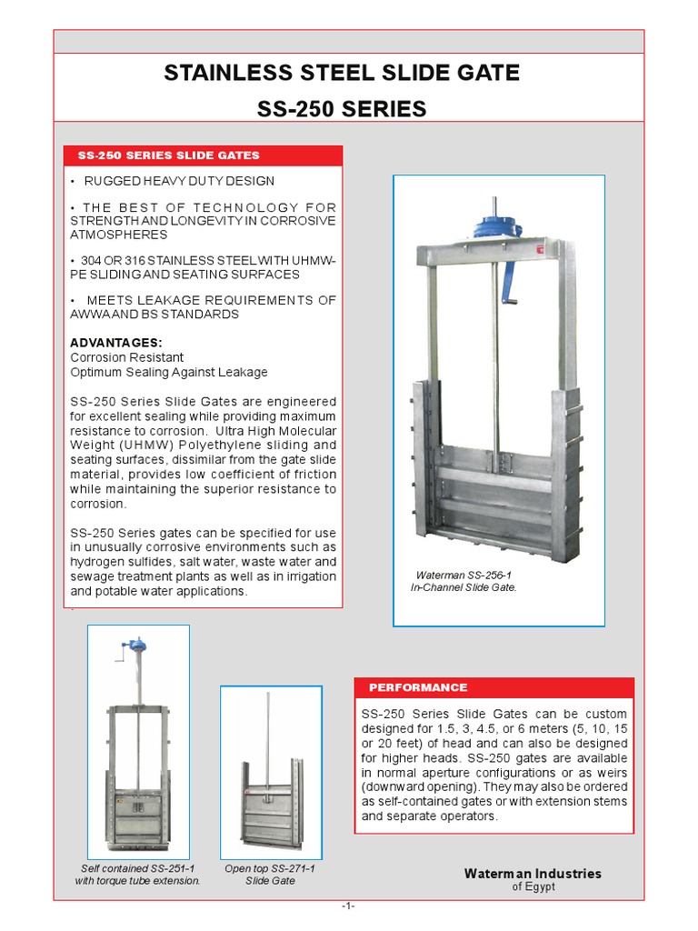 Waterman SS-250 Series Slide Gates | PDF | Switch | Gear