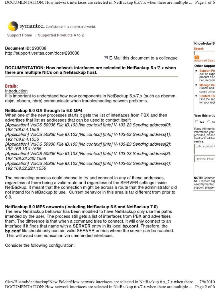 NetBackup NIC Selection Guide | PDF | Firewall (Computing) | Computer ...