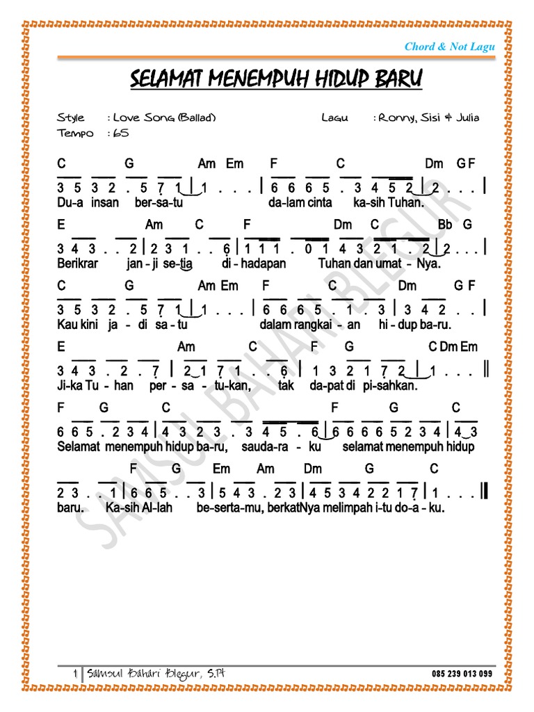 Selamat Menempuh Hidup Baru Chord Not Lagu
