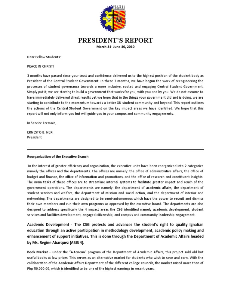 Central Student Government Report 2010 | PDF | Behavior Modification ...
