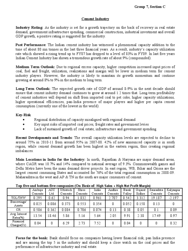 Indian Cement Industry Growth Outlook | PDF | Capacity Utilization ...