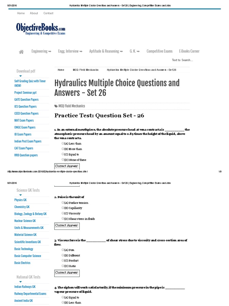 Hydraulics Multiple Choice Questions and Answers Set 26 _ Engineering