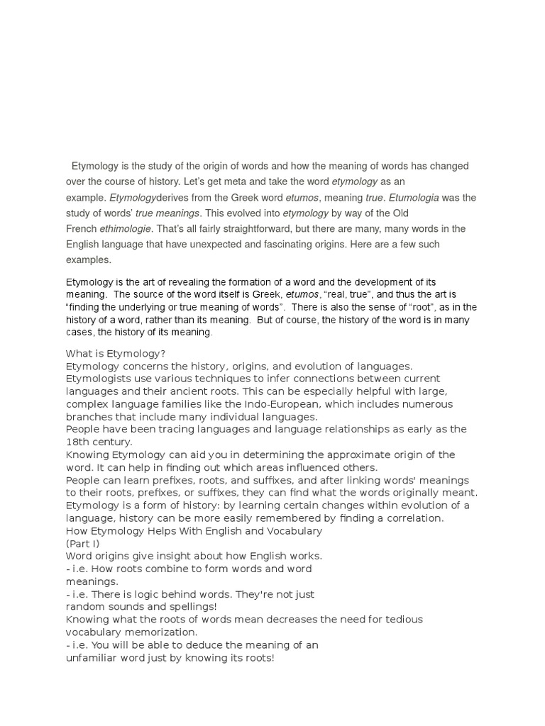 Etymology PDF English Language Vocabulary