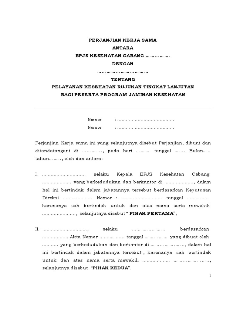 Perjanjian Kerja Sama Antara Bpjs Dengan Rs
