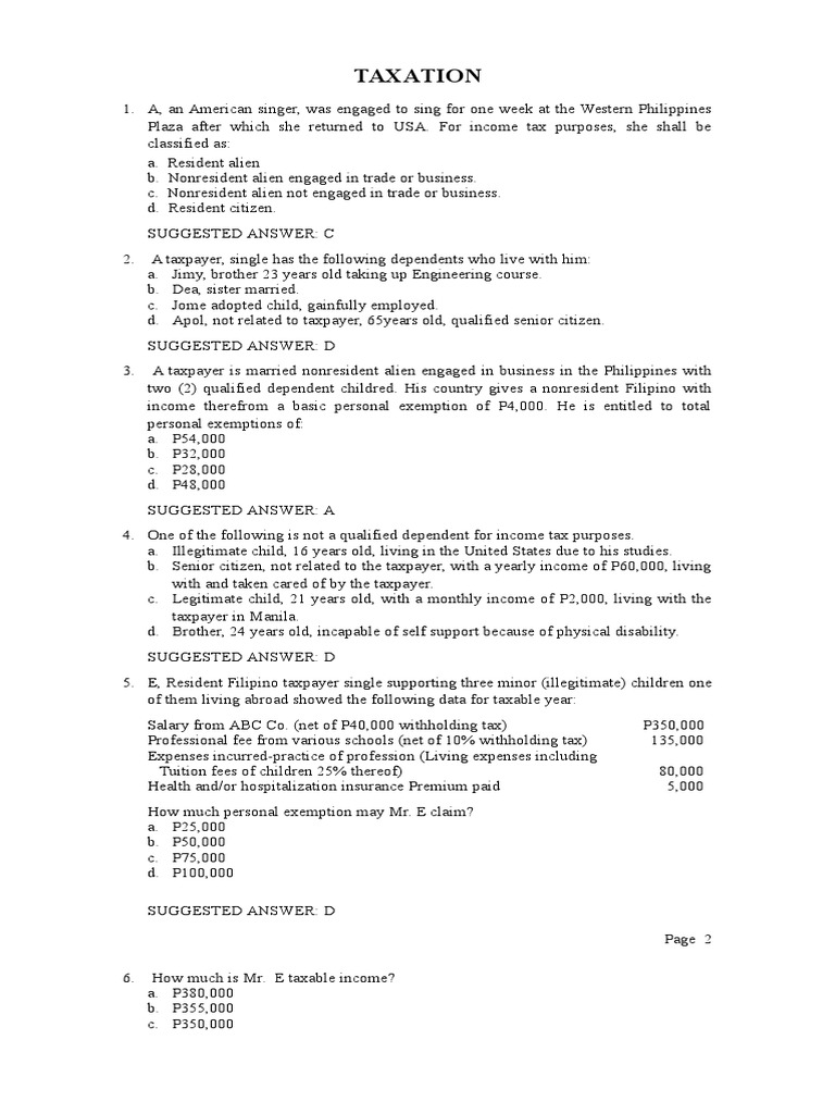 Tax Calculations for Exemptions and Income | PDF | Tax Deduction ...
