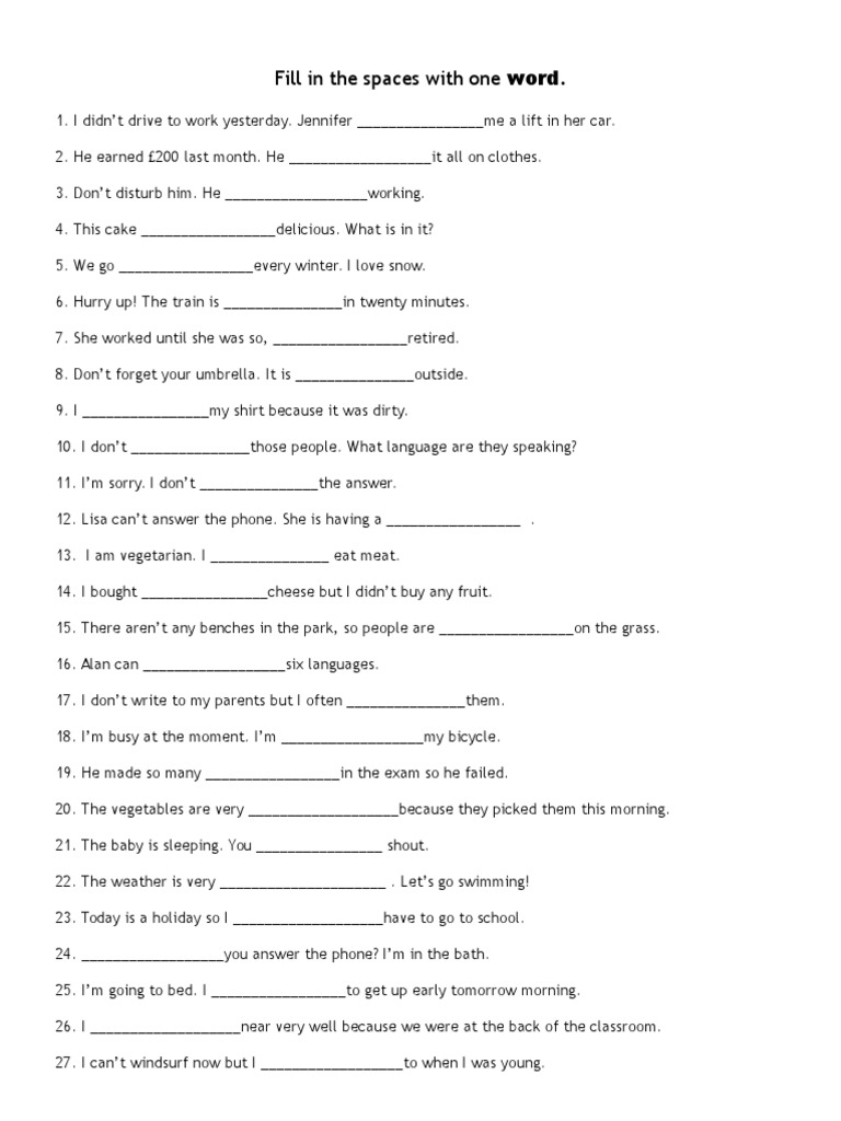 Fill in the Spaces With One Word | Leisure
