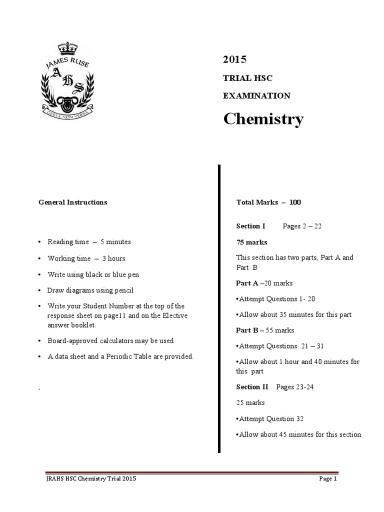 James Ruse 2015 Chemistry Trials & Solutions PDF Chemical Bond