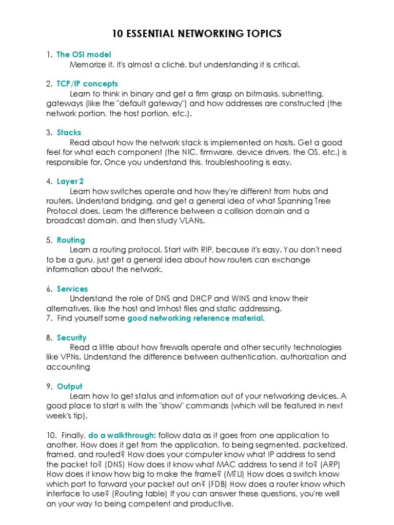 10 Essential Networking Topics PDF