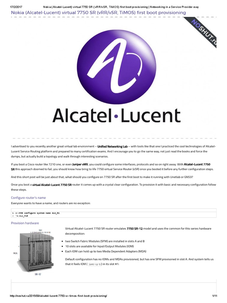 nokia alcatel lucent virtual 7750 sr vrr vsr timos first boot provisioning networking in a service provider way booting advanced micro devices