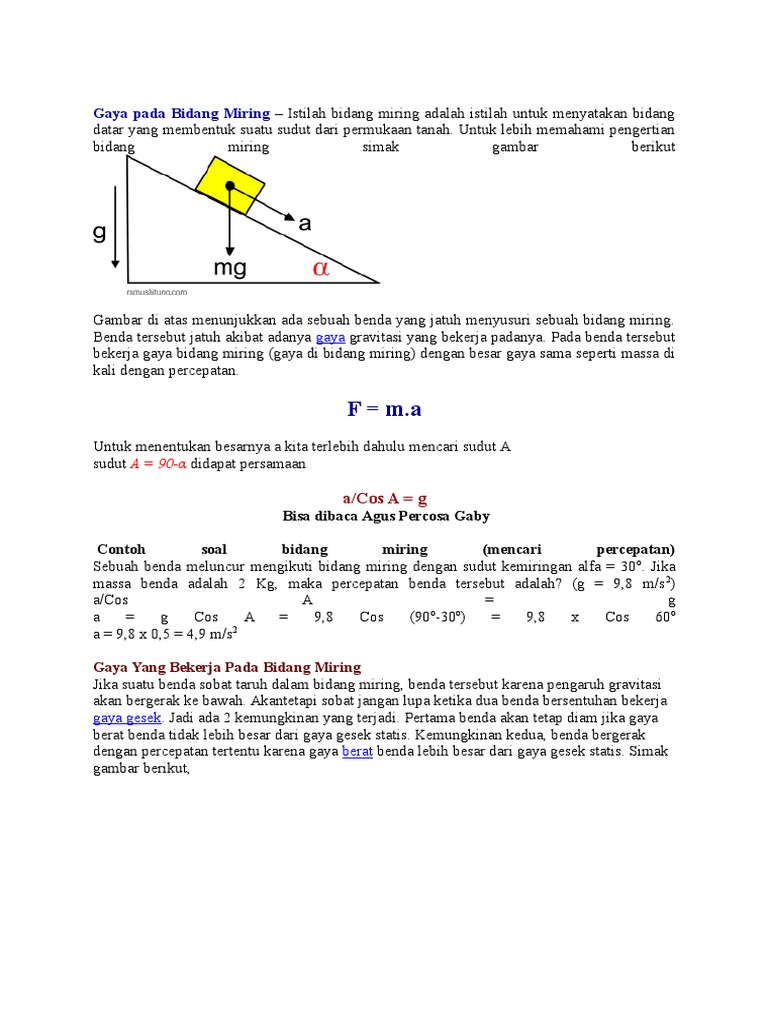 Contoh Soal Bidang Miring Dan Pembahasannya Contoh Soal